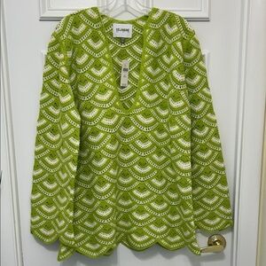 Green and White Crochet Patterned Top